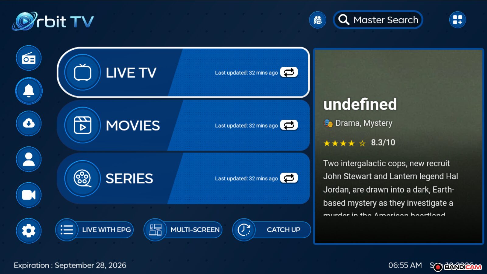 Orbit TV — izgled aplikacije