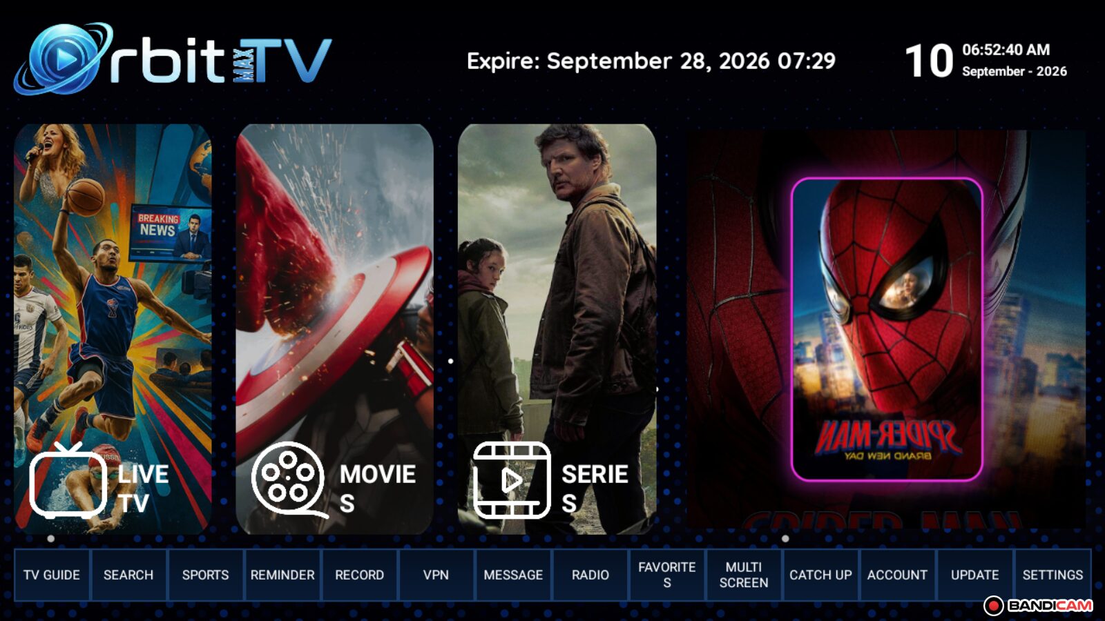 Orbit TV Max — izgled aplikacije