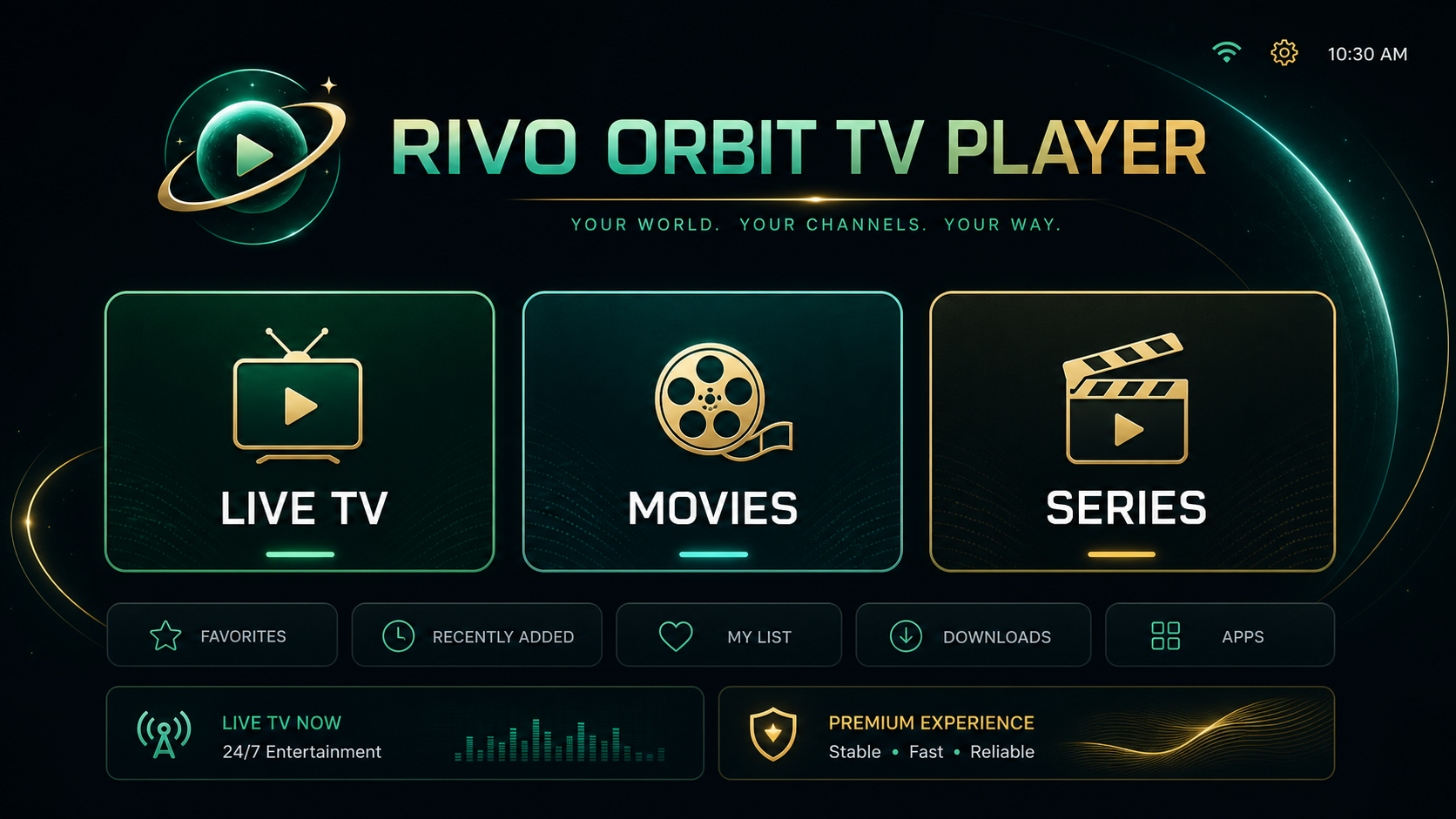 RIVO ORBIT TV PLAYER home screen