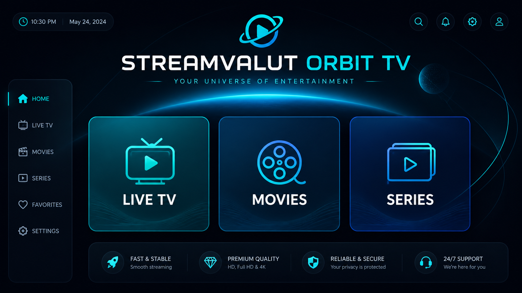 Streamvalut Orbit TV home screen